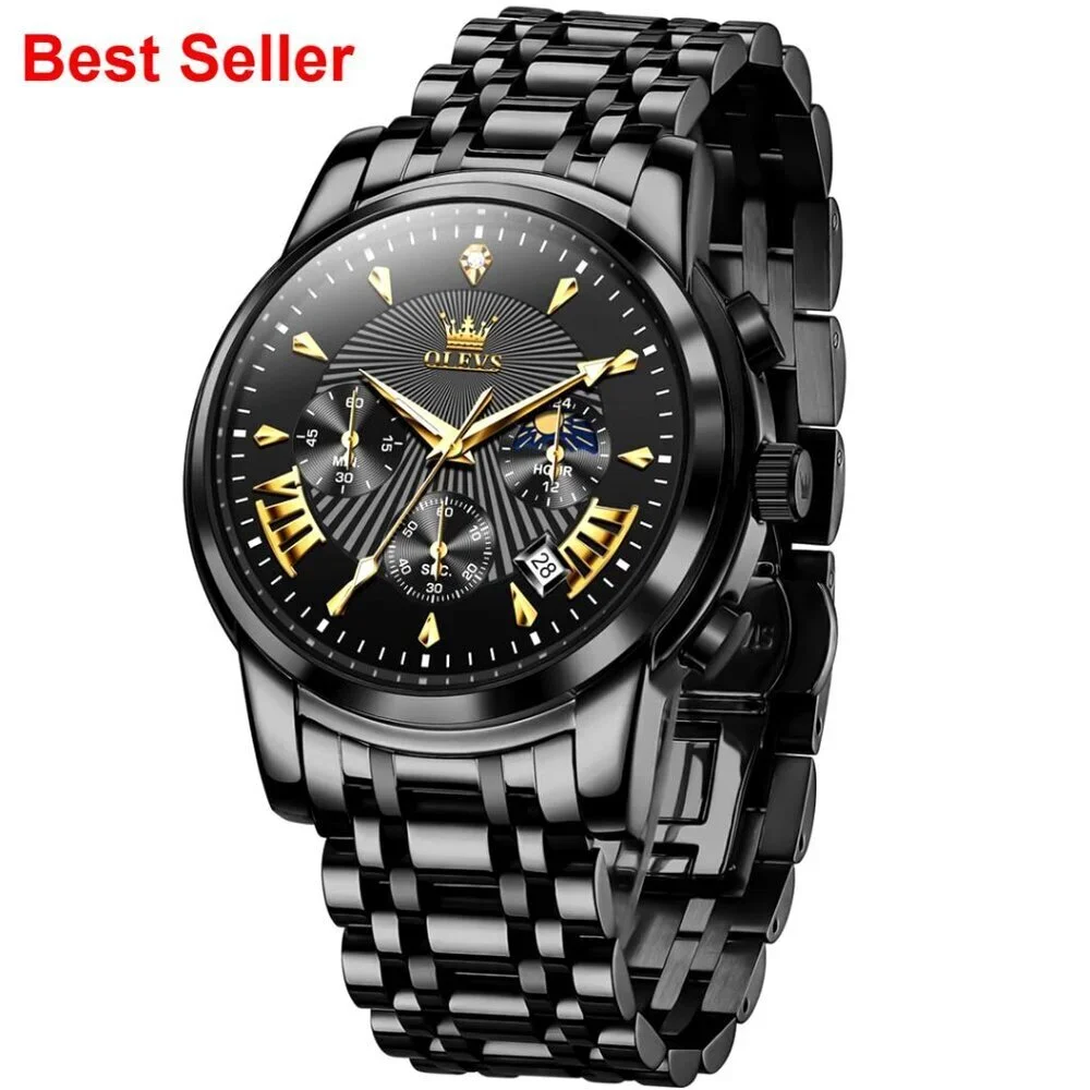 Men's Waterproof Luminous Chronograph Watch with Calendar Stainless Steel